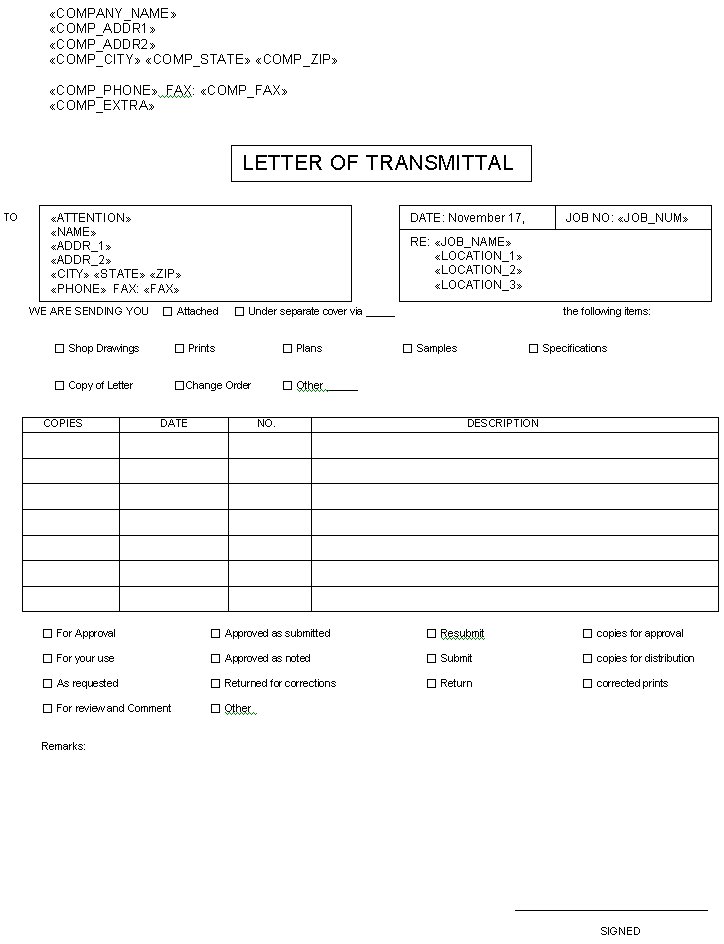 transmittal sheets